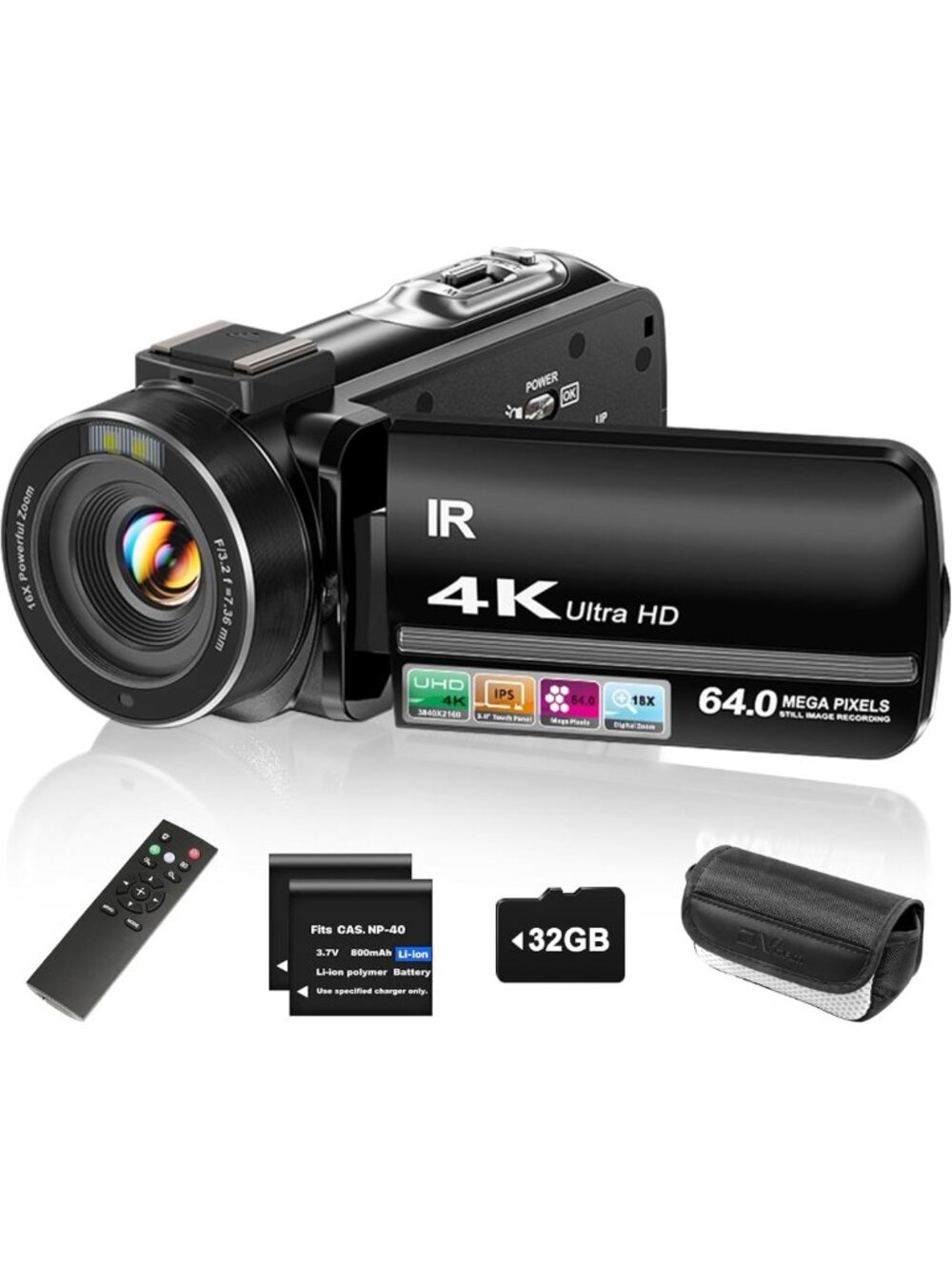 4K UHD Vlogging Camera with 18x Zoom, 64MP, Night Vision, Touchscreen & Remote